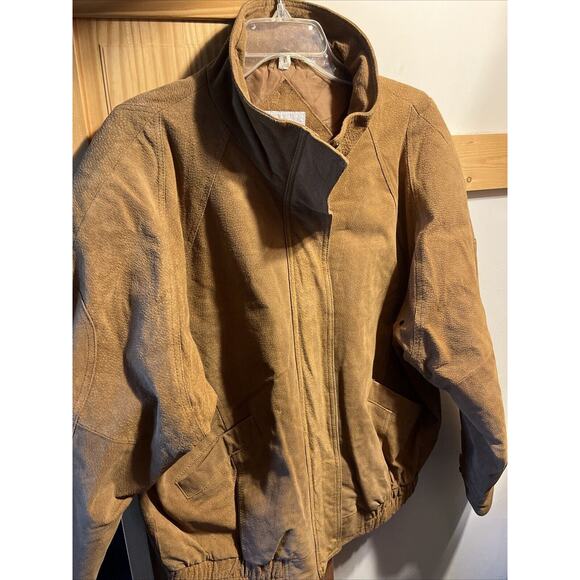 Casual Club VTG Men’s Large Brown Suede Leather Long Sleeve Zip Jacket Outdoor - Picture 2 of 12